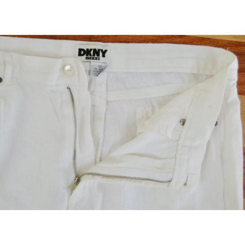VINTAGE 1990s DKNY DONNA KARAN WHITE LINEN CLASSIC JEANS PANTS HIGH RISE MOM 12 - Picture 3 of 5